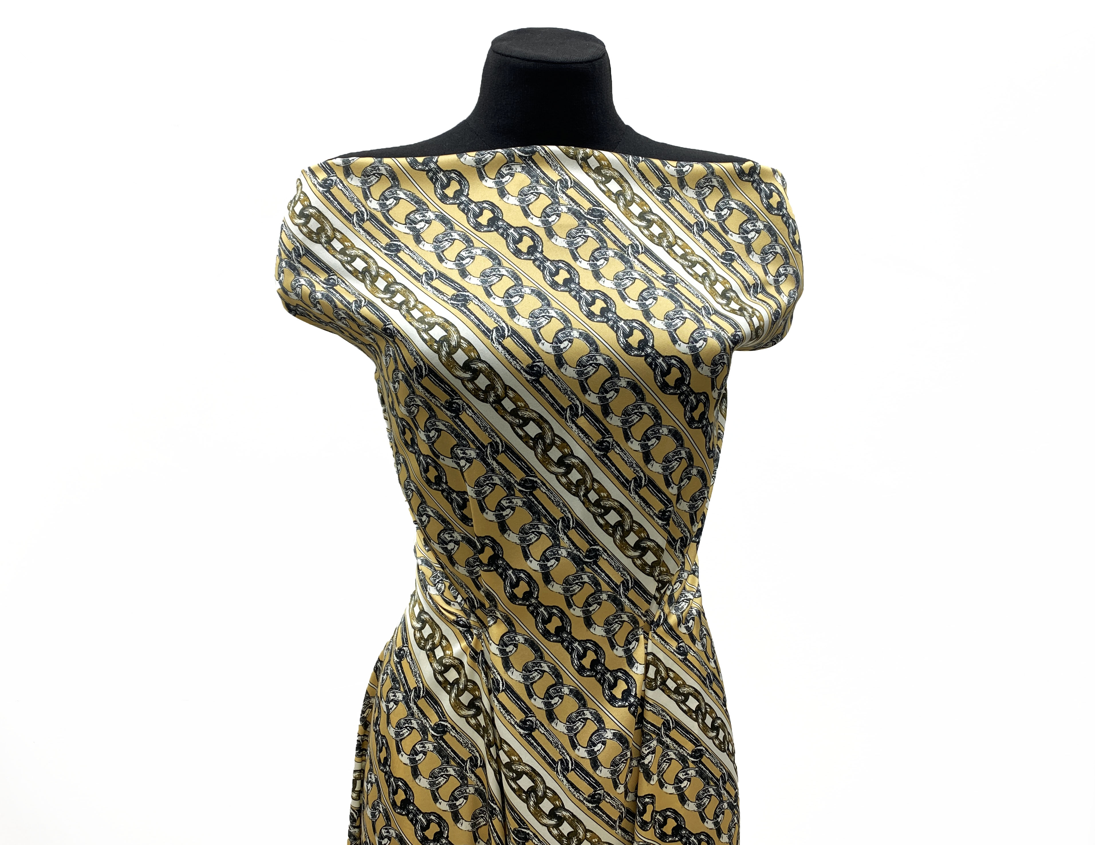 Ткань Шёлк  бежевого цвета с принтом цепи 46789 5