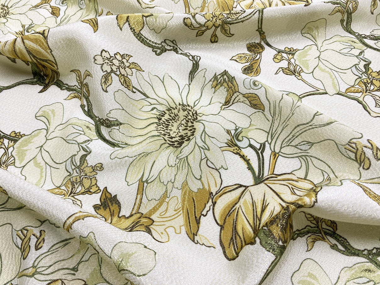 Ткань Муслин молочного цвета с принтом  крупные цветы 14464 3