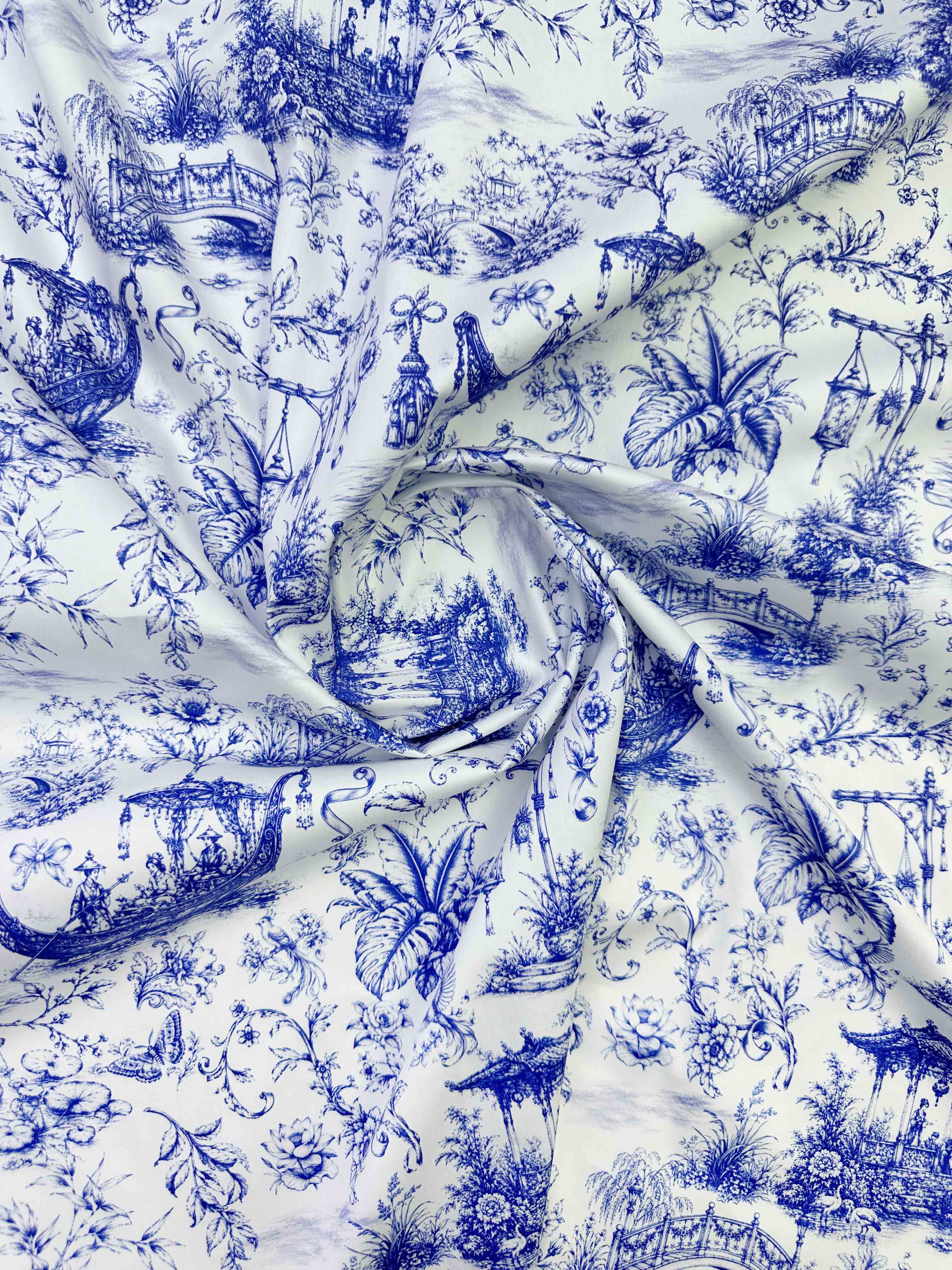 Ткань Хлопок белый с принтом в стиле Туаль де Жуи с азиатскими мотивами  14523 4